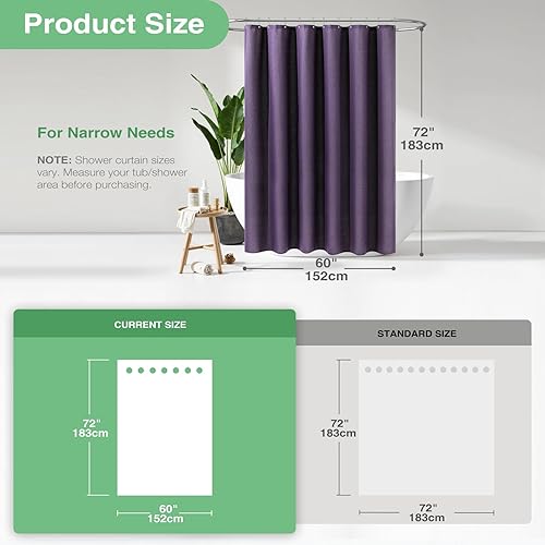 Vista 120 de Dynamene Cortina de ducha larga de tela negra – Cortinas de ducha de tela alta y resistente con textura de gofre, juego de cortina de baño de lujo