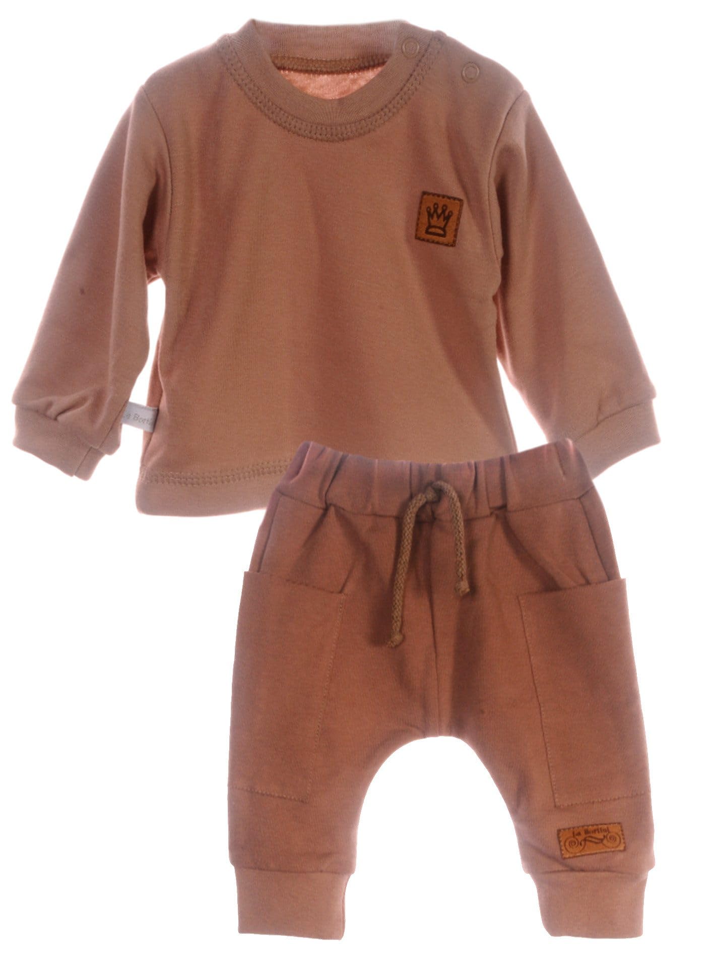 Baby Jogging Set Braun Langarmshirt Hose Zweiteilig Baumwolle Jungen Outfit bequem Babykleidung Erstlingsausstattung Geschenk