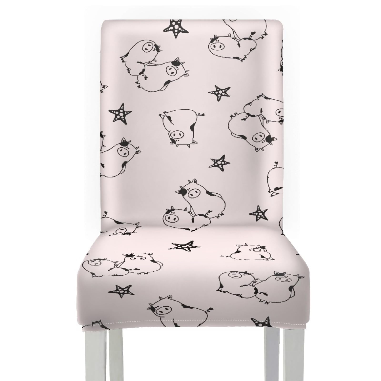 Stuhlüberzieher Schwein Rosa Stern Stuhl Überzieher Stuhlhussen 6er Set | Spandex Stuhl Hussen Waschbar Abnehmbare Stretch Hussen für Stühle Langlebig Stuhlbezug Universal für Küche,Restaurant,Hotel
