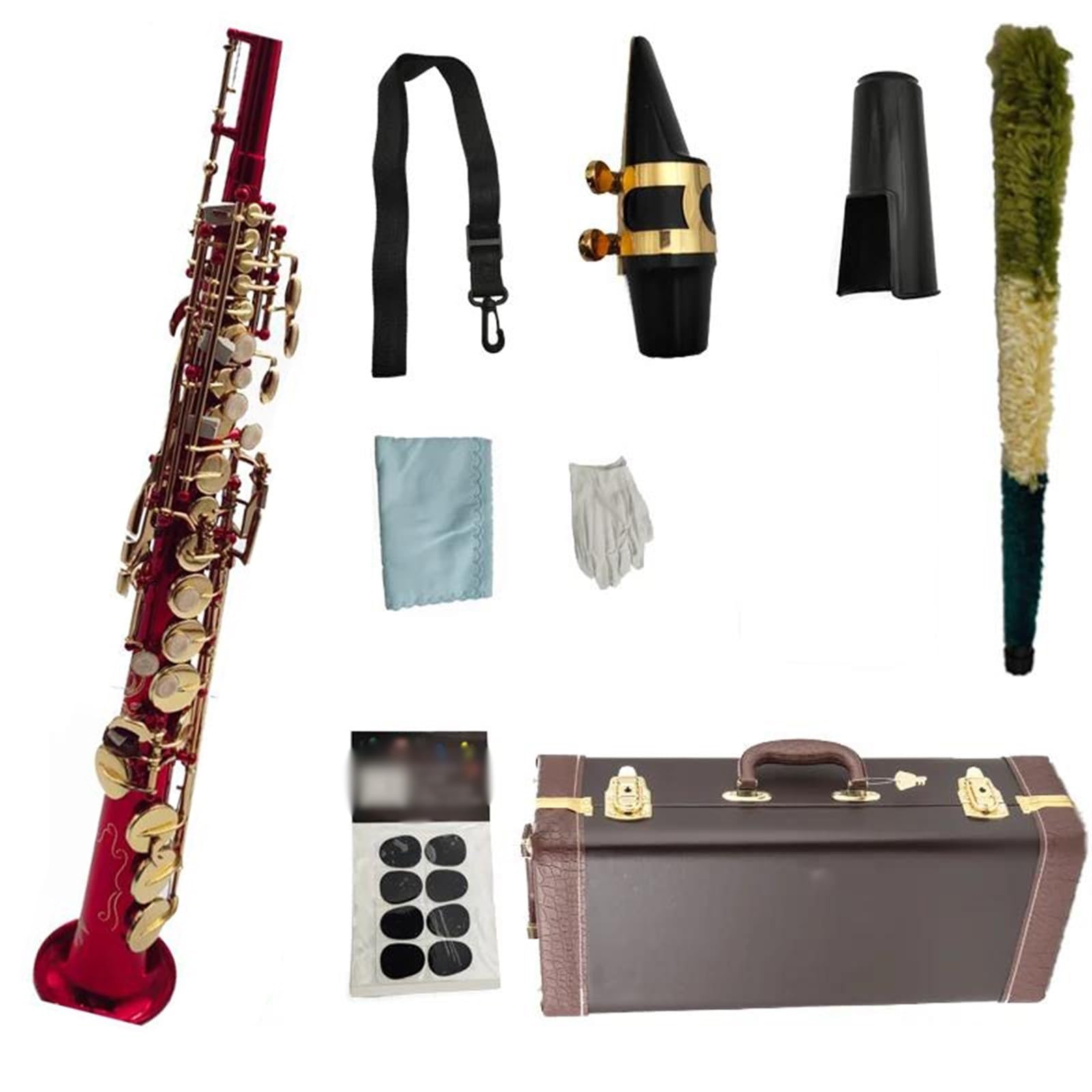 Saksofon Saksofon Sopranowy B Płaski Lakierowany Złoty Saksofon Mosiężne Klawisze Instrument Dęty Drewniany Z Ustnikiem W Obudowie (Color : High-end bag)