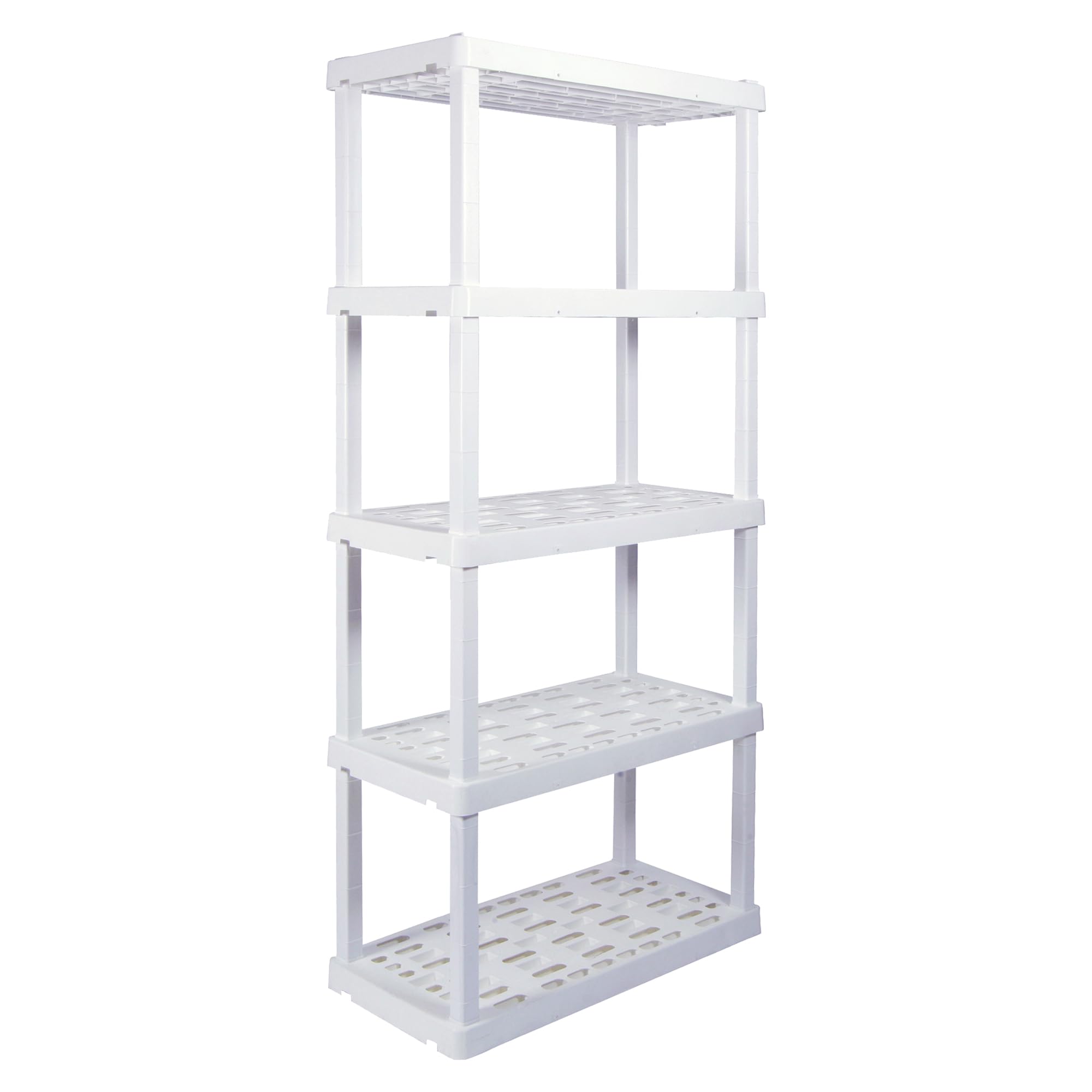 Oskar Heavy Duty Plastic Storage Shelves- for Garage, Kitchen, Bathroom Basement, Kids Room, Toys,Stackable 5-Tier White, Organizer Rack for Books