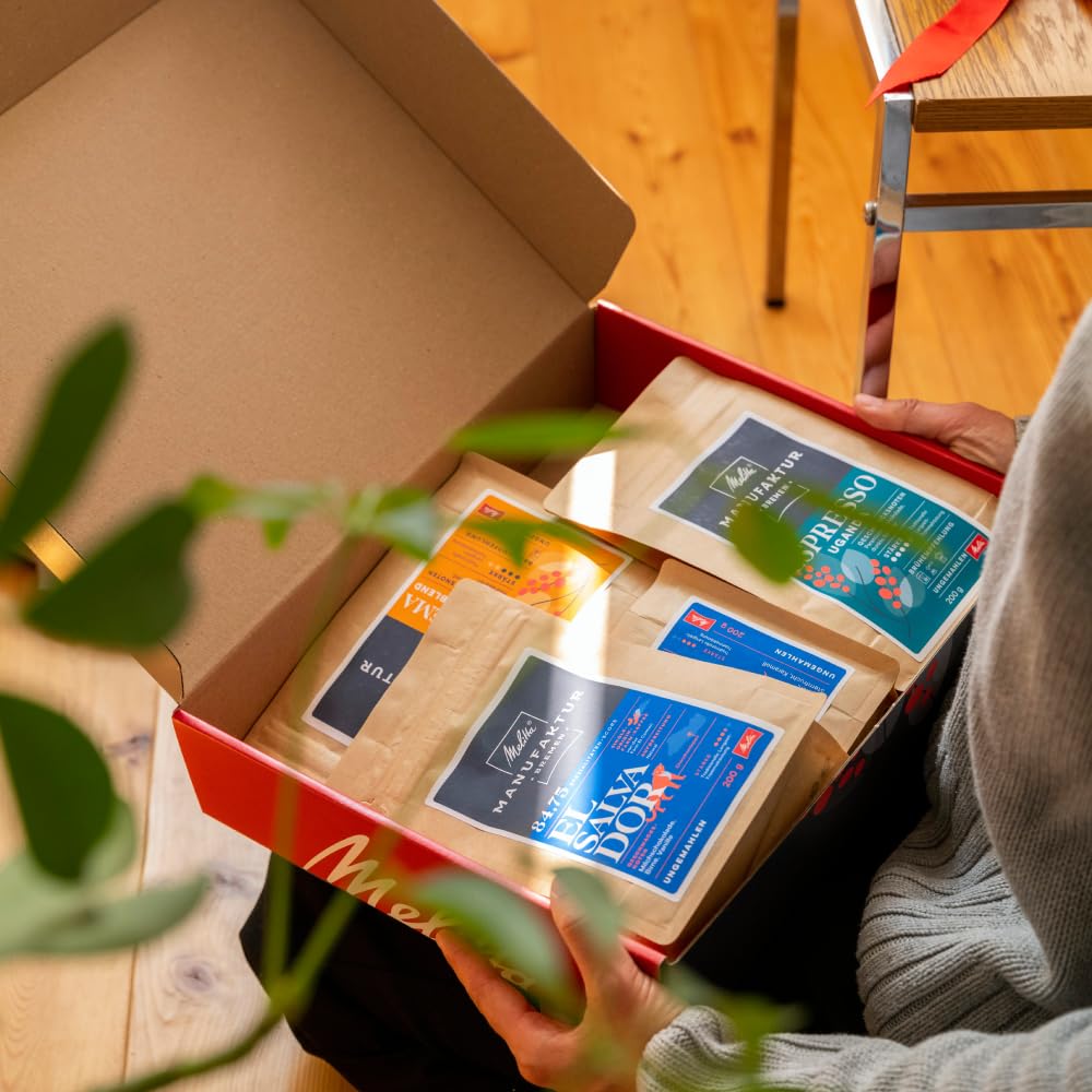 Melitta Kaffee Weihnachts-Geschenkbox - 4 Spezialitätenkaffees, ganze Bohnen, handgeröstet, Geschenkidee zu Weihnachten