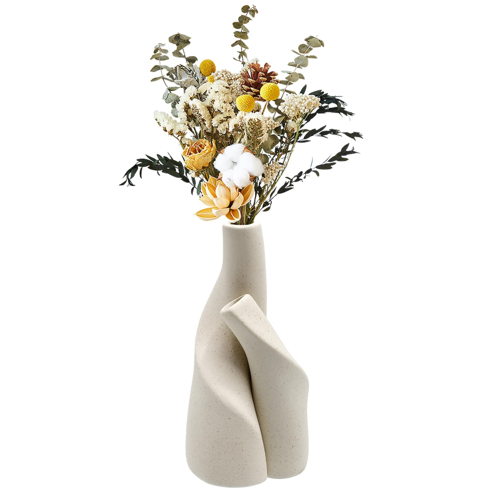 JNUYISW Jarrón de Cerámica, Juego de 2 Jarrones de Flores Beige para Pampas Nórdico Minimalismo Estilo Decoración Juego de Jarrones para Sala de Estar, Boda, Mesa de Cena, Fiesta, Dormitorio