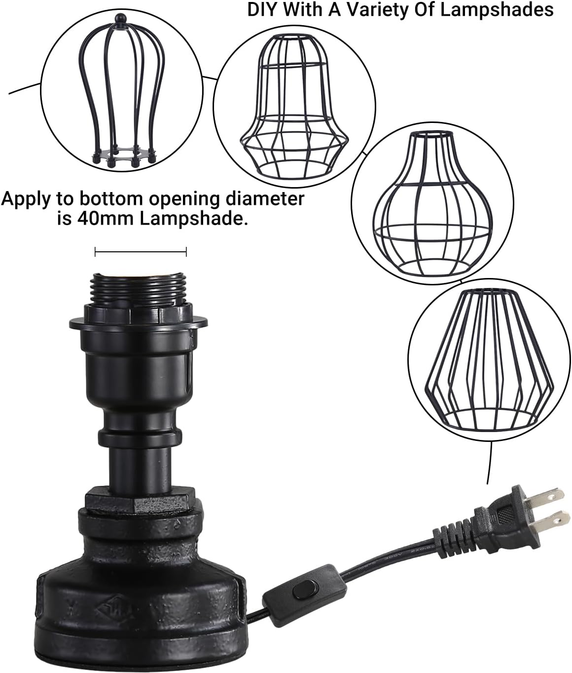 EFINEHOME Retro Industrial Steampunk Water Pipe Table Lamp Base, E26 Vintage Edison Desk Lamp with Switch Plug, Indoor Lights Decor for Bedside Living Bedroom Home Improvement (Black)