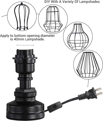 Miniatura 8 de Lámpara de mesa estilo Steampunk industrial retro con base de tubo de agua, E26, lámpara de escritorio vintage Edison con enchufe y interruptor,