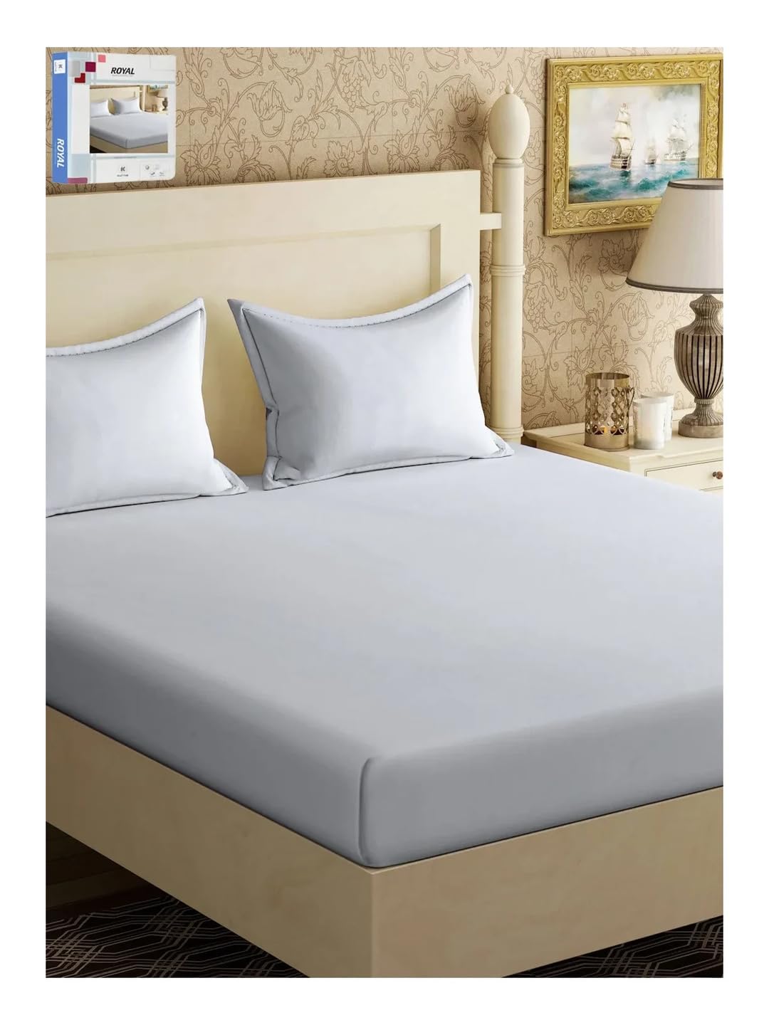 Klotthe Book Fold Light Grey Solid 300 TC Cotton Blend Double Bedsheet with 2 Pillow Covers