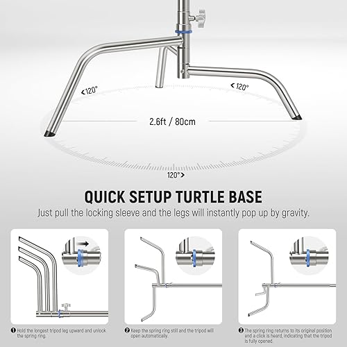 Miniatura 45 de NEEWER Soporte profesional en C resistente de acero inoxidable 100% con brazo de pluma, altura máxima de 10.5 pies, soporte de luz para fotografía