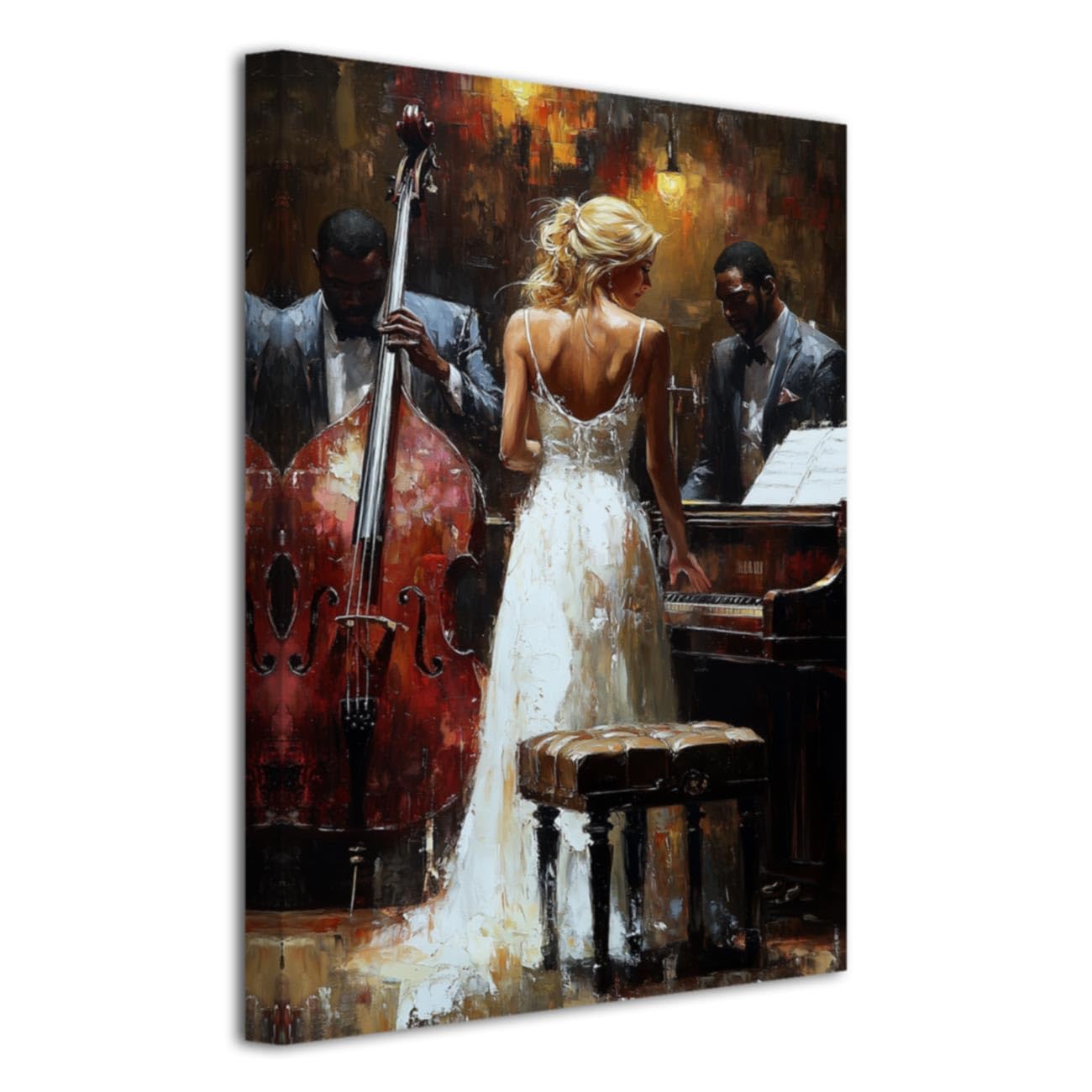 Quadro da Parete con Tema Musicale afroamericano, Ispirato al Jazz e al Jazz, con Immagini di Donne, Dipinto Astratto a Tema Musicale per Camera da Letto, Bar e Pub, incorniciato