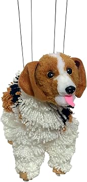Artisan Owl Beagle Marionette Puppet - Yarn Dog with Wooden Feet, Detachable Strings