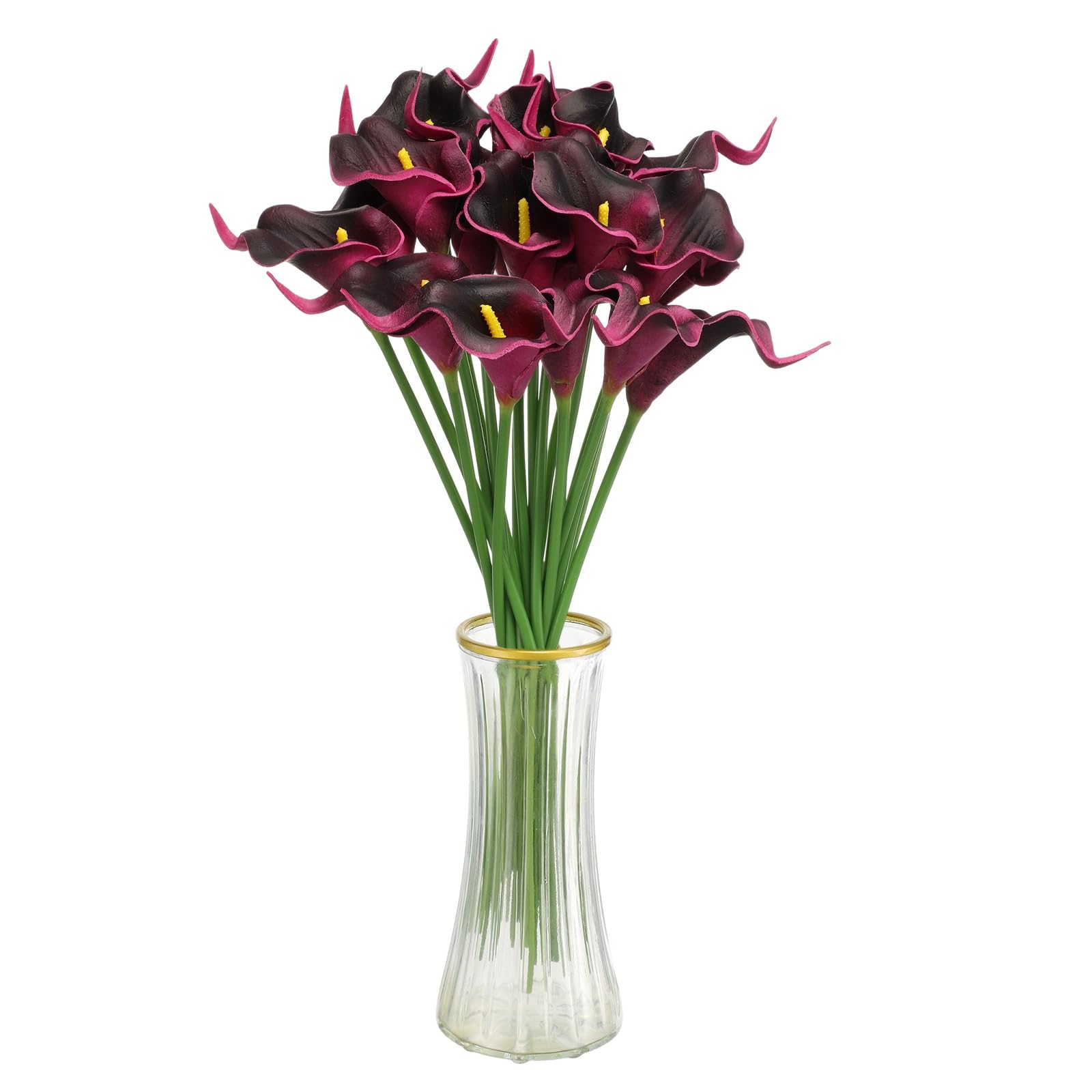sourcing map 20pcs Artificial Calla Lily Fake Silk Flowers Bouquet Real Touch for Home Garden Wedding Party Decoration, Burgundy