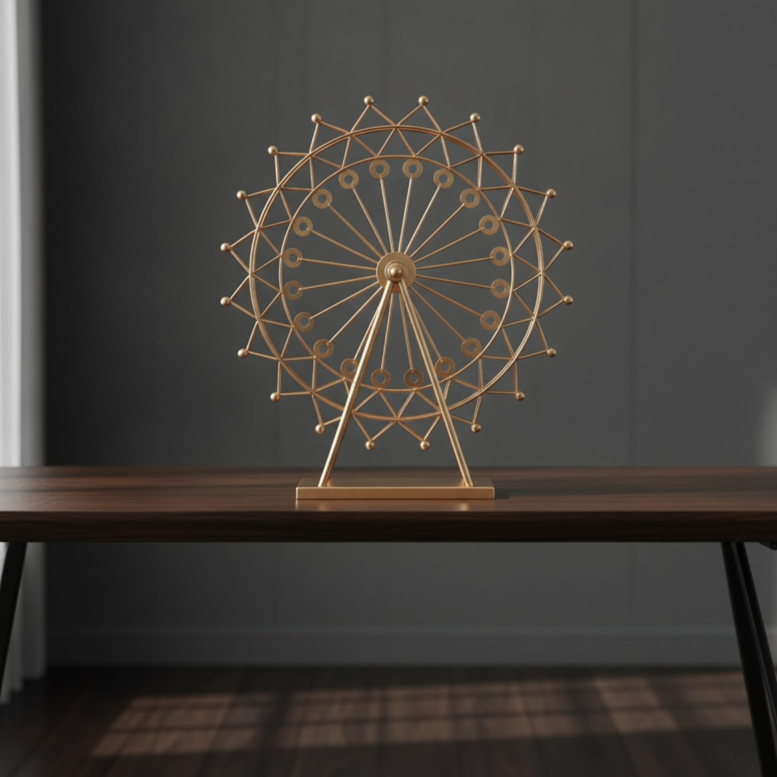 Ruota Panoramica Decorativa Scultura Ornamento Statua da Tavolo in Telaio Aperto E Cerchi Geometrici Base Rettangolare Stabile per Consolle Scaffali Ambienti Moderni Adatta a Salotto Ufficio