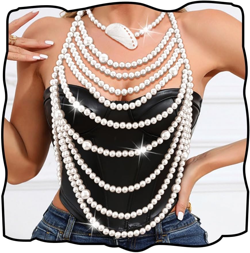CanB Pearl Top Pearl Body Chain Sexy Chain Bra Beach Bikini Chain Necklace Set Body Jewelry for Women