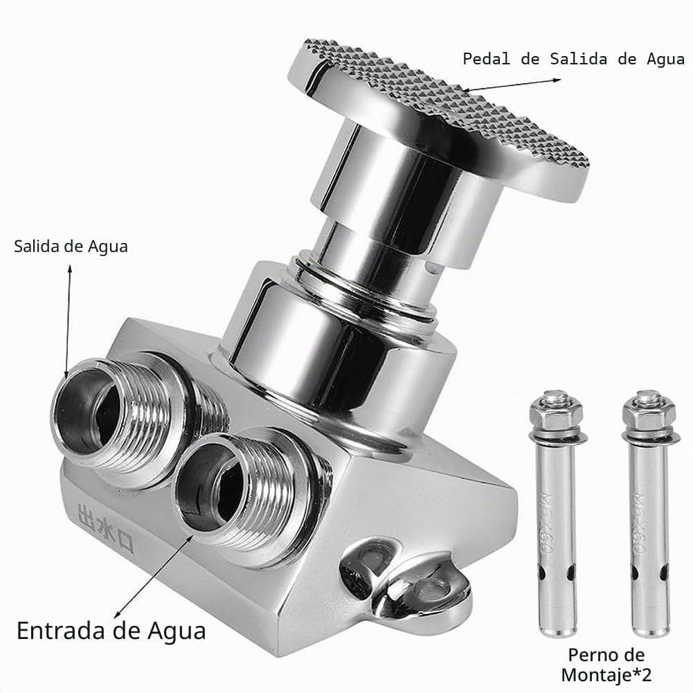 Válvula de Pedal de Pie de Fregadero, Interruptor de Pedal de Grifo de Agua Sin Contacto de Piso de Cobre Cromado G1/2In, para Estaciones, Hospitales, Escuelas Y Fábricas