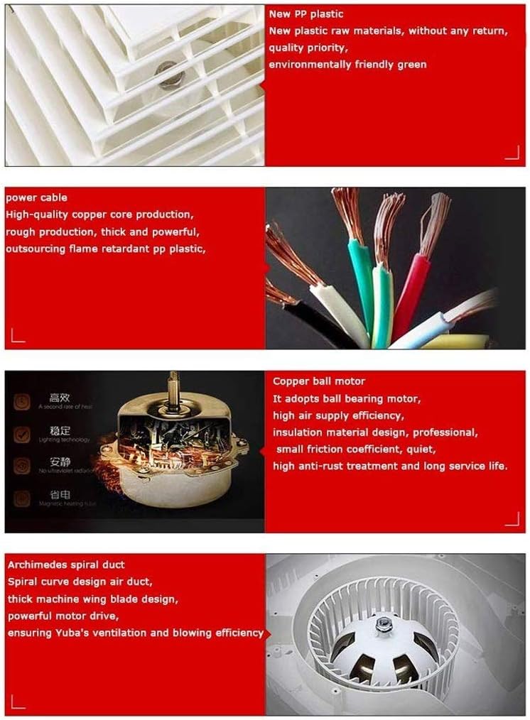 Ventilation Fan, White Square Ceiling or Wall-Mount Exhaust Fan, Very Quiet Ceiling Bathroom Exhaust Fan