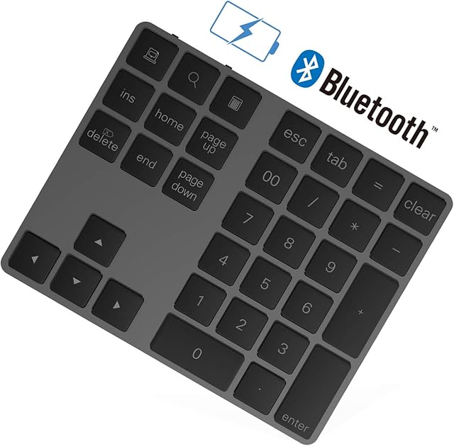 Rytaki Bluetooth Numeric Keypad, Wireless Keyboard with Multiple Shortcuts 34-Keys numeric keypad for M acbook/iP ad/Laptop/PC/phone Compatible with Surface Pro Windows Android iOS System