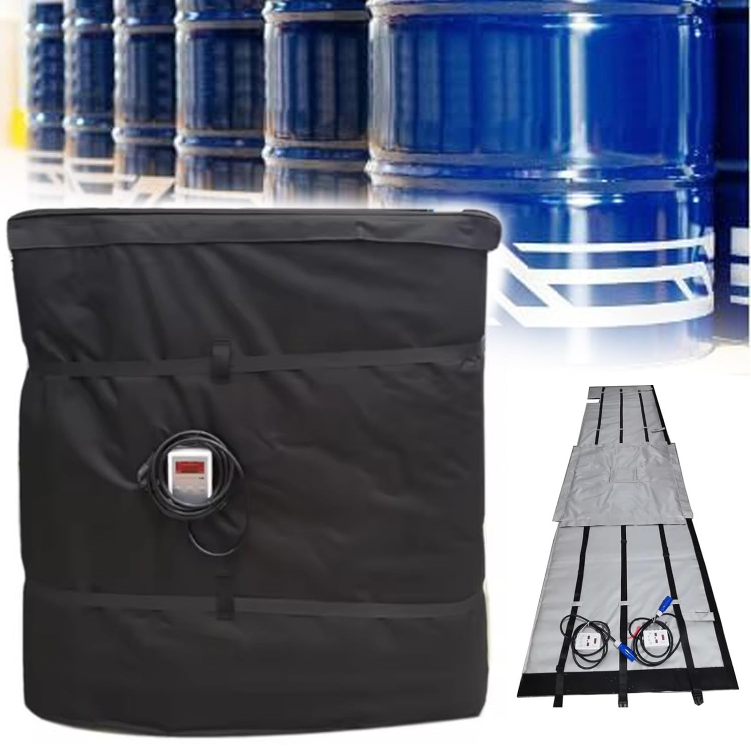 Pokrywa nagrzewnicy trzpienia Ibc, 55Gal /275Gal 0 ~ 150 ℃ Osłona grzejnika do wiadra olejowego, wodoodporne materiały, Black-275Gallon/1000L