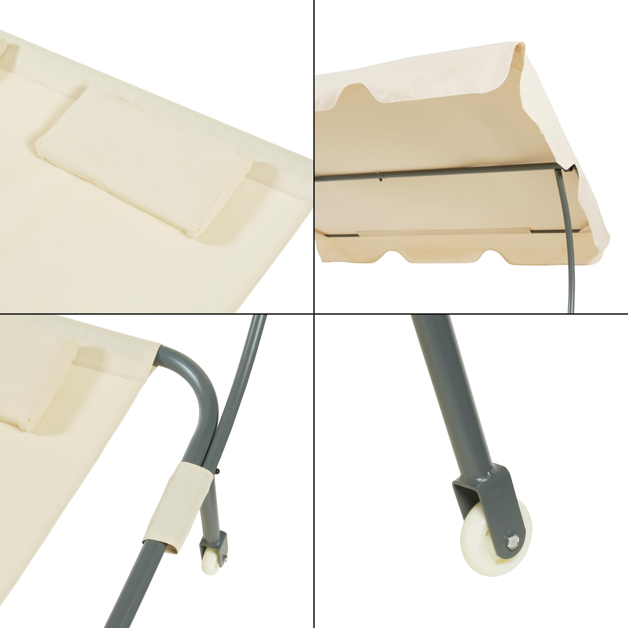 casa.pro Tumbona Jardín Exterior para 2 Personas Cama Solar Doble Independiente con Ruedas 2 Cojines y Parasol Toldo Ajustable Acero Poliéster 200x173x146cm - Beige y Antracita