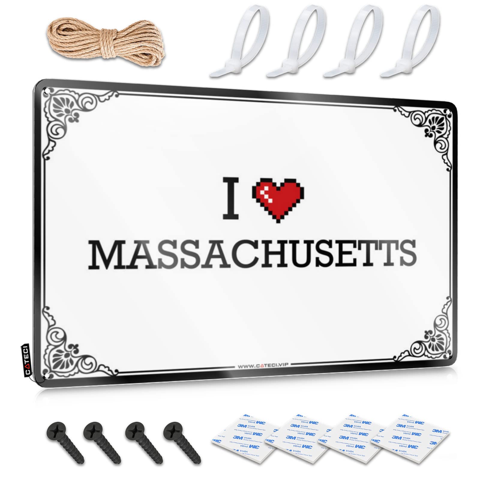 Guest Metal Wall Decoration Rustic Accessories | I Love Massachusetts Industrial Metal Wall Decor For Backyard Home(20X30CM)