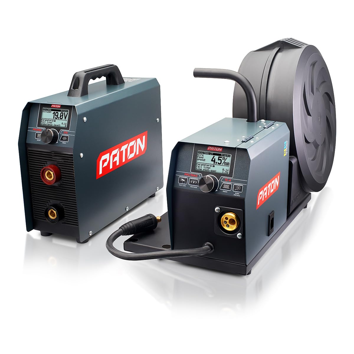 PATON ProMIG 270A soldadora MIG MAG 3 en 1, 400V, con alimentación 15-4, soldadora de electrodos con portaelectrodos y pinza de masa, protección de hilo y correa