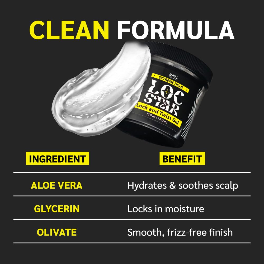 Loc Star Braid & Loc Gel, 3.4 fl oz | Extreme Hold for Braids, Locs, Twists, Cornrows & Edges | Smooths & Tames Frizz | No Heavy Residue | Long-Lasting | With Aloe Vera & Castor Oil