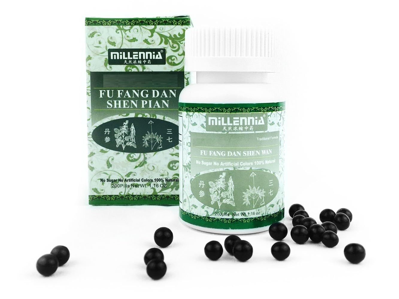 MILLENNIA Herbal Supplement - Fu Fang Dan Shen Wan - 12 Bottle Pack (200 Pills/Bottle)