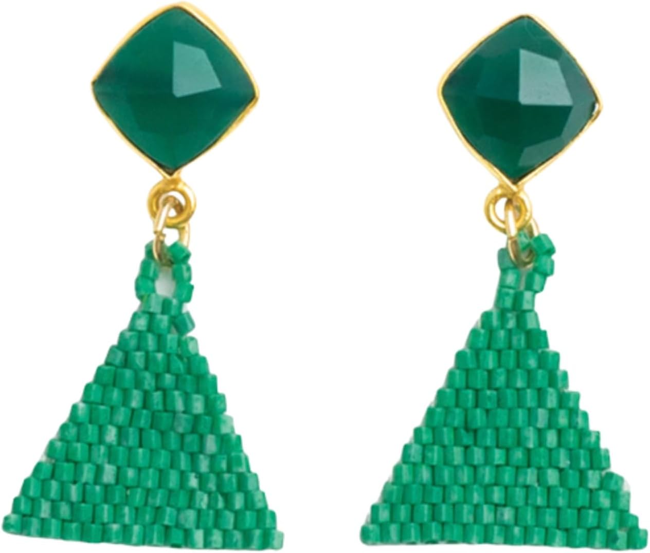 INK+ALLOY Beaded Boho Earrings, Celia Small Triangle Drop Earrings with Semi-Precious Stone Post, Hypoallergenic Handmade Jewelry for the Modern Bohemian, 1.22-Inch Length
