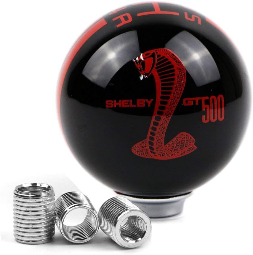 Dreamseek Ford Mustang 5-Speed Cobra Logo Gear Shift Knob - Black & Red Manual Shifter Ball Handle