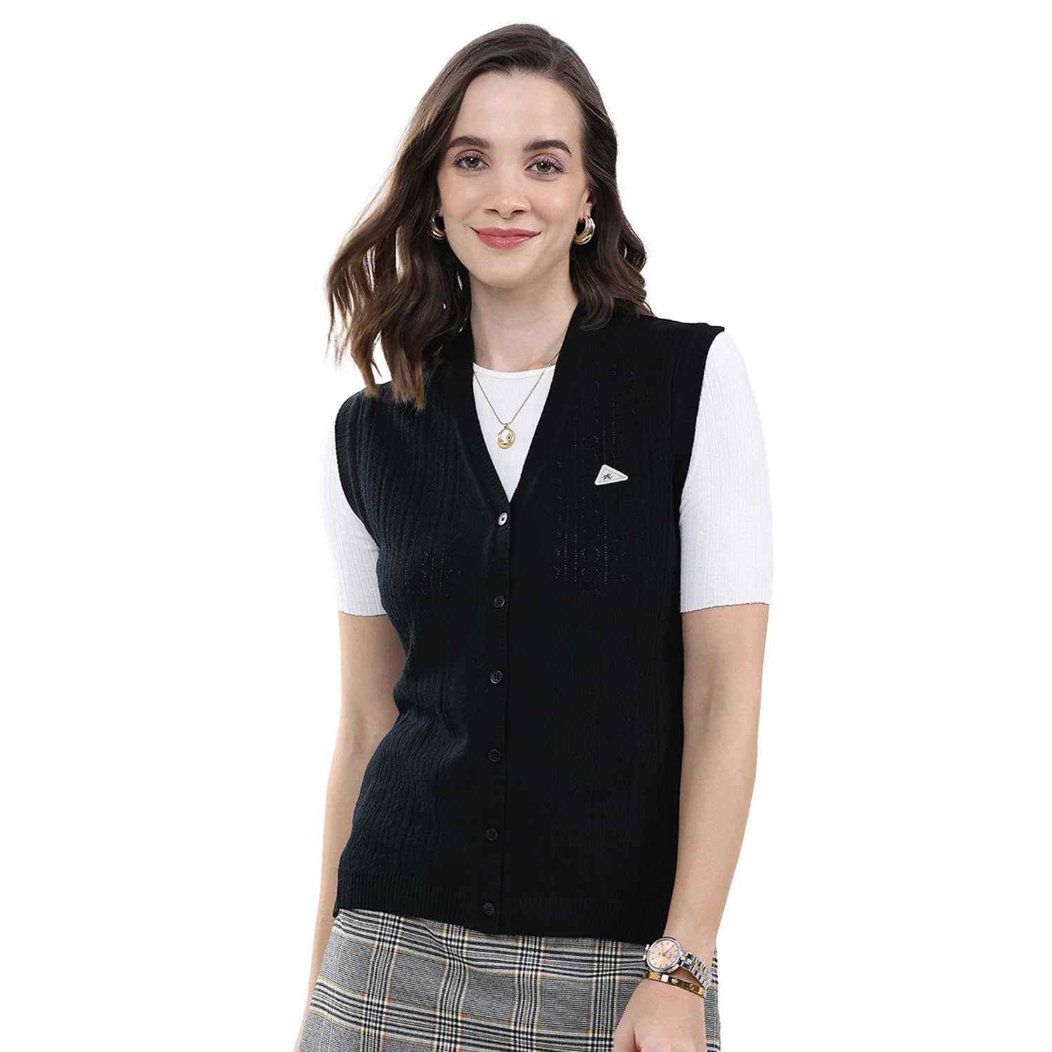 monte carlo Women's Regular Fit Cardigan | Self Design Pattern | Button Closure with Sleeveless V Neck Winter Cardigan for Womens-picture-43