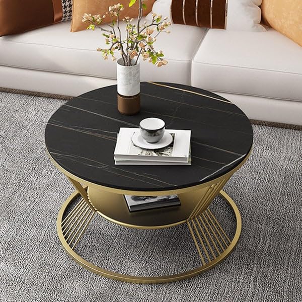 Image of EDEUEQUE Modern Coffee Table Round Simple Tables with Storage Shelf with 1-Tier Storage Shelves, Metal Center Table Minimalist Cocktail Tea Table for Living Room, Office (Golden Black)