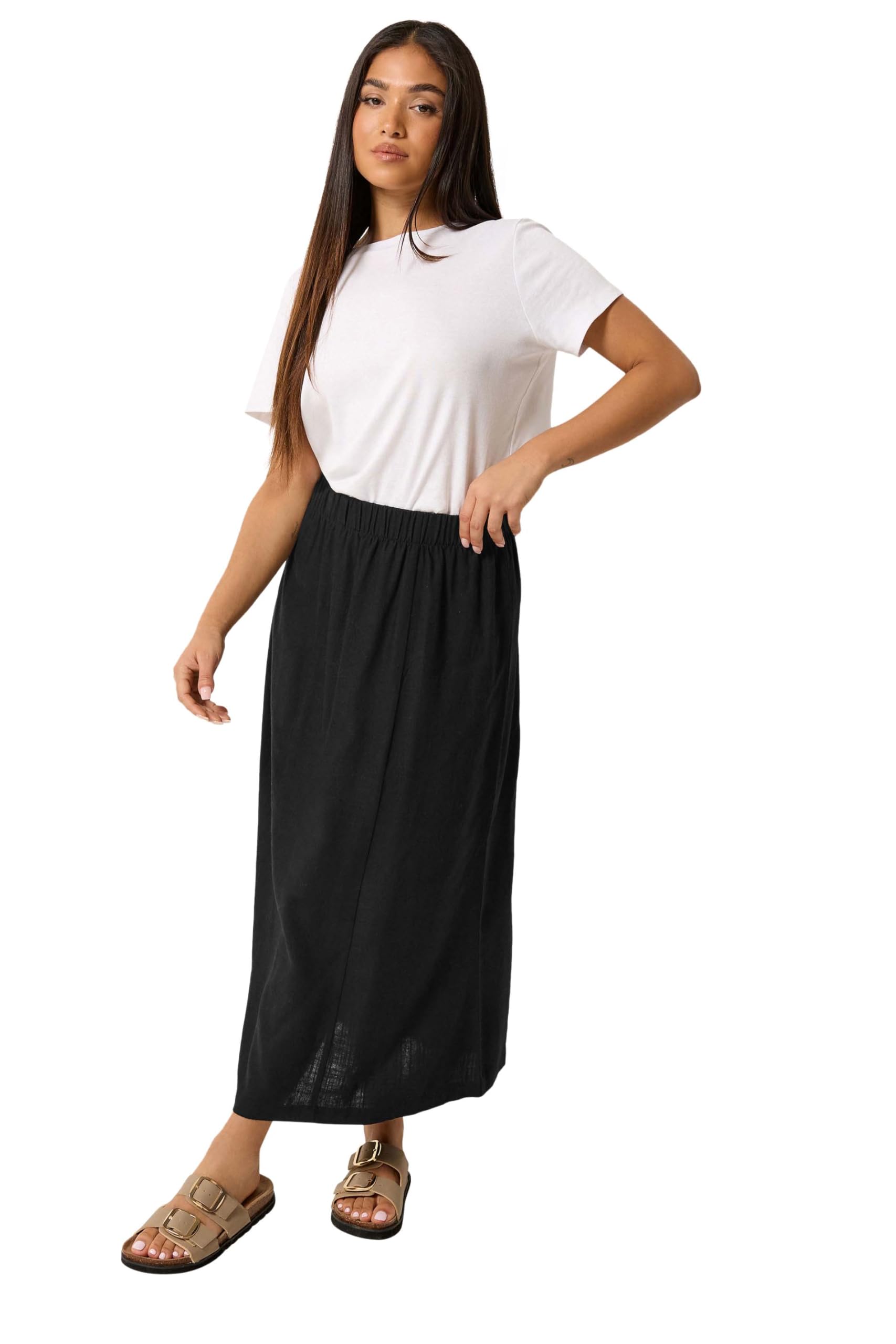 M&Co Women's Petite Linen Maxi Skirt in Black | Size: 10