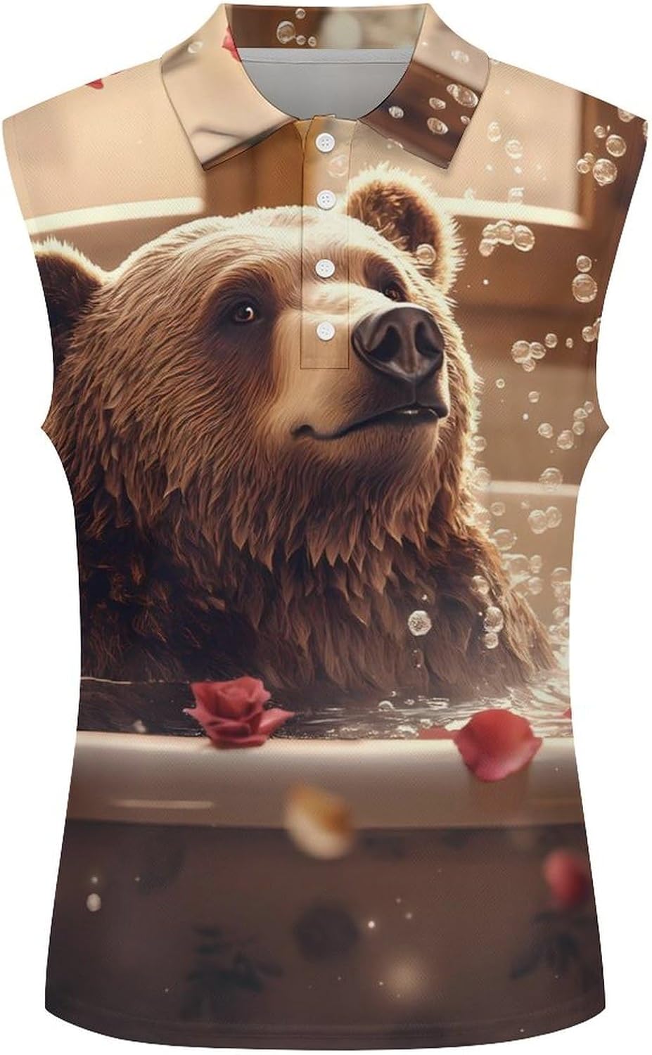 Funny Bear Bathtub Womens Golf Shirts Print Polo Shirt Sleeveless Tank Top Casual Work Blouses