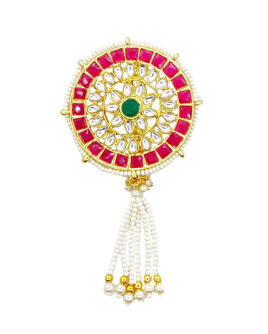 shecario Saree Pin | Gold Plated Sari Brooch With Pink Kundan| Safety Pin for Nauvari Saree, Lehanaga, Dressing Brooch Pin For Women & Girls - Set of 1-picture-27