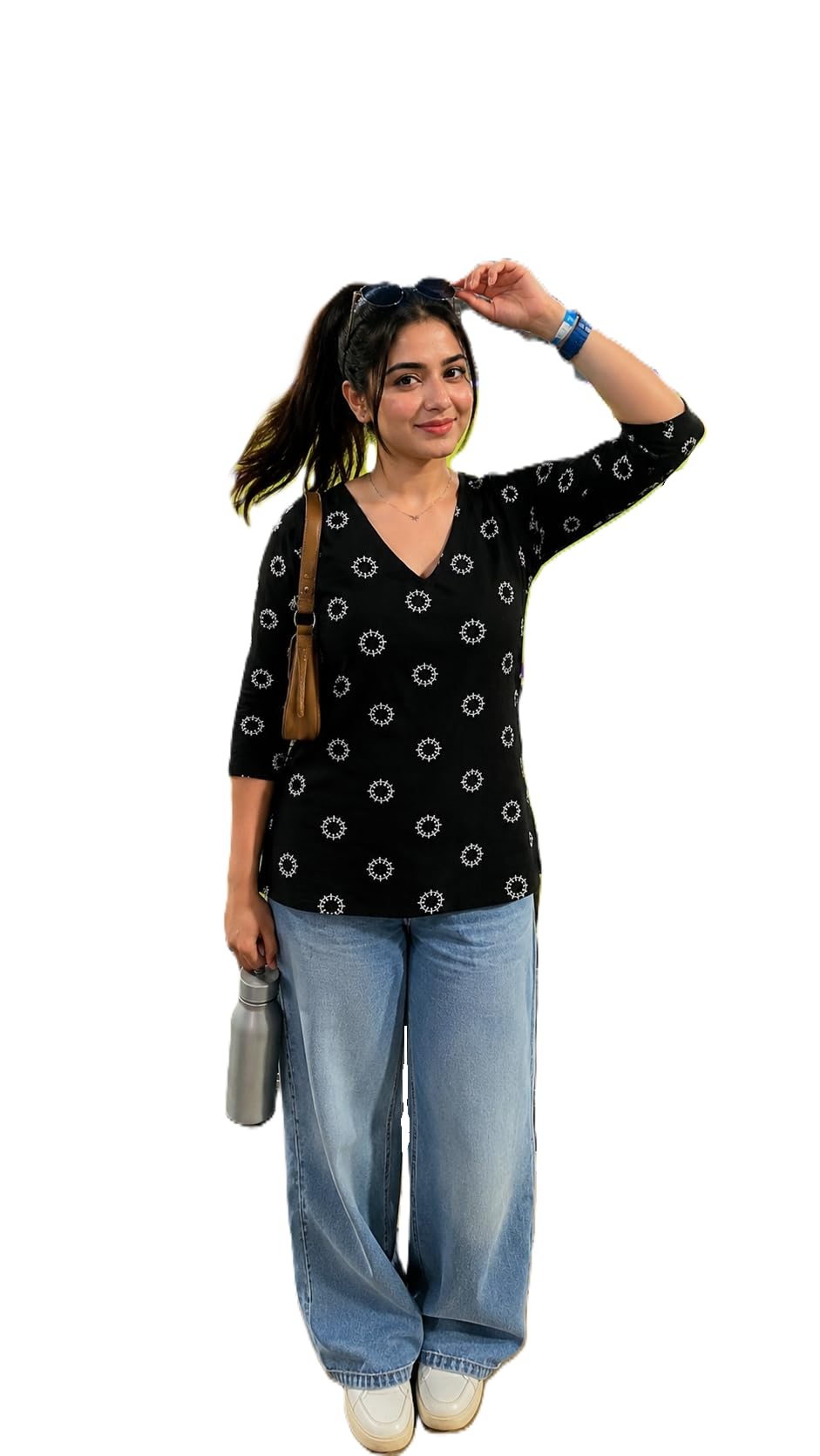 saiyamori Women’s Printed Western Top for Women | Black Casual Top with 3/4 Sleeves | Round Neck Stylish Tunic Top-picture-27