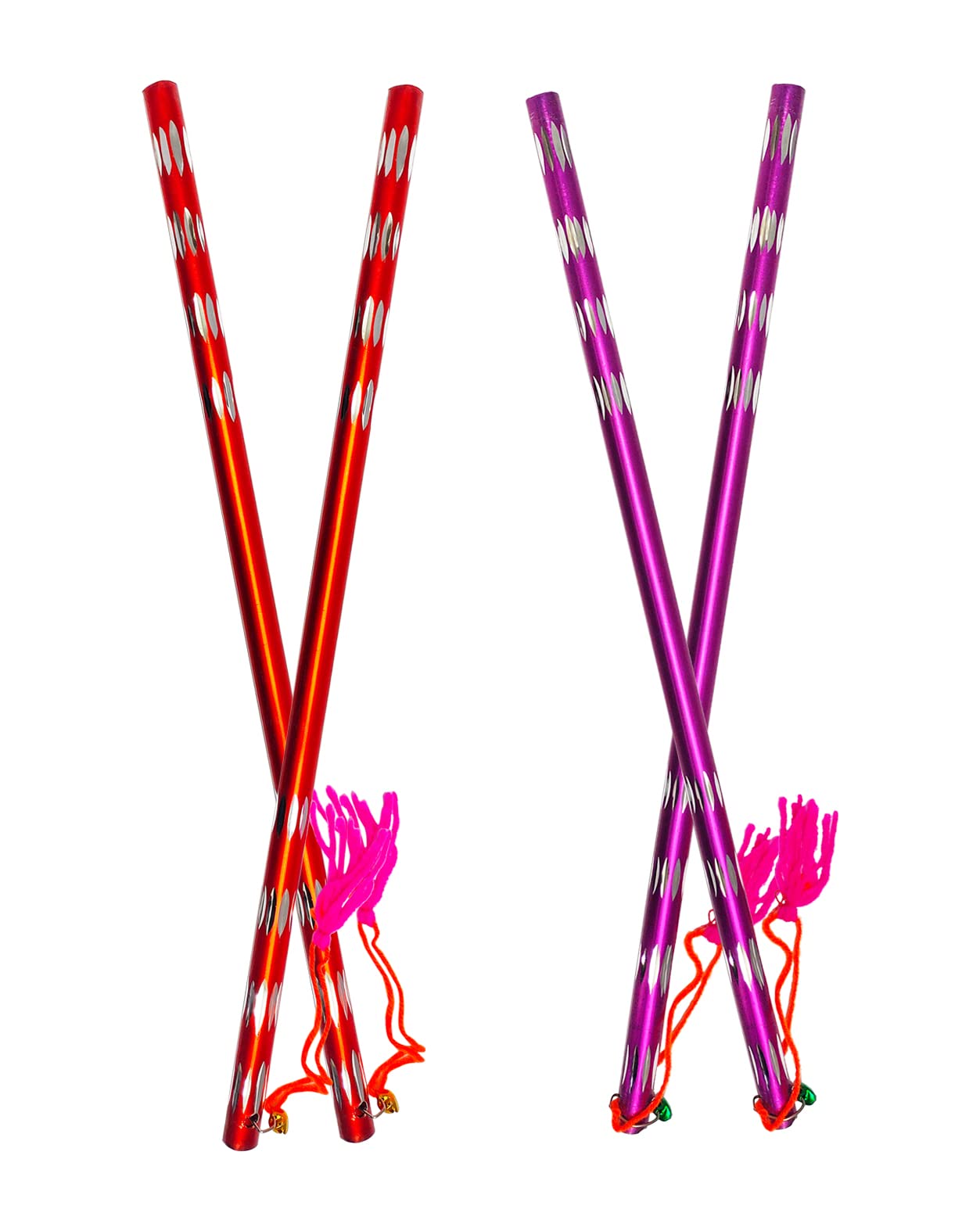 14.3 Inch 8 Pc (4 Pair) Long Decorated Dandiya Sticks Indian Traditional Aluminium Dandia Sticks for Couple Special Navratri Festival Occasion Aluminum Sticks for Garba Dance