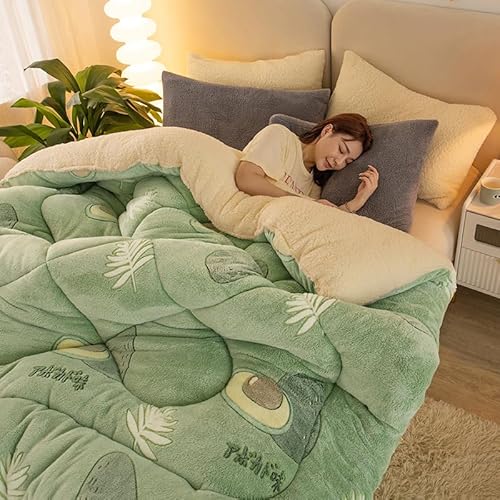 Thickened Super Warm Winter Quilt Grey Flannel Fleece/Wool Like Double Fabrics, Breathable Warmth Fluffy Plush Double Sided Velvet Bed Blanket for Cold Weather，1 Piece(180*220cm 3.5kg/70″*86″ 7.7lb)