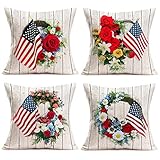 Easternproject Pillow Covers Independence Day American Flag Set of 4 Throw Pillow Covers Cotton Line