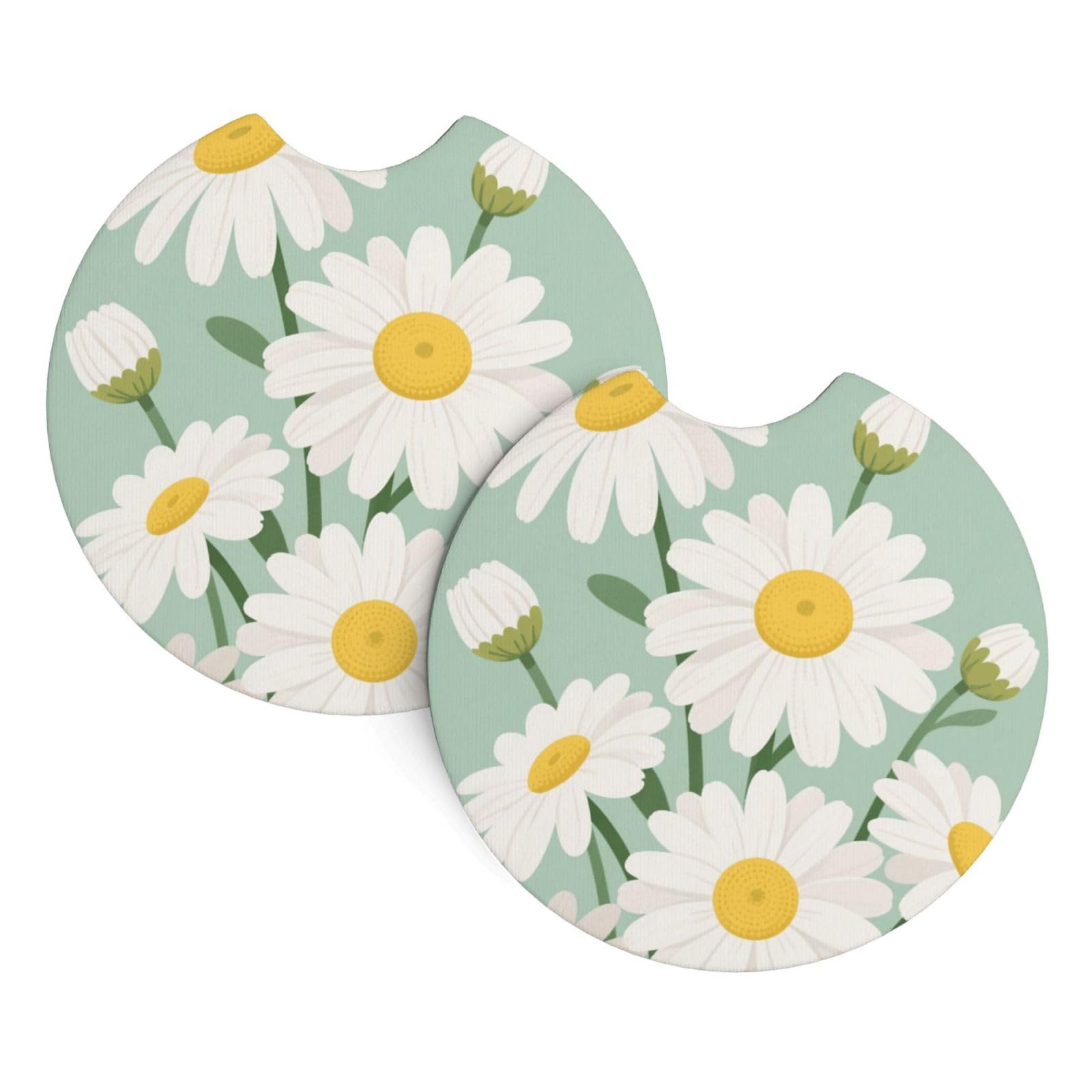 2 Pack Car Coaster for Cup Holders Daisy Printed Car Cup Coaster 2.7" Neoprene Non-Slip Automotive Cup Mat Universal Auto Car Interior Accessories for Women Men Cup Pad