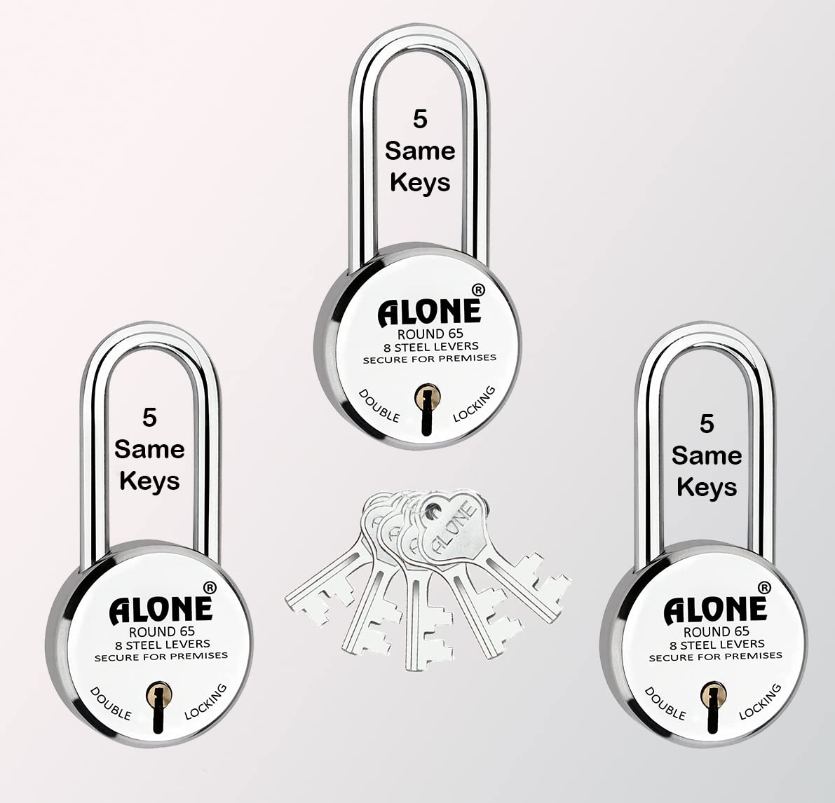 Alone Round Padlock 65mm 3 Padlocks 5 Same Keys Long Shackle Double Locking | Padlocks for Home Door gate Shop Shutter, Chrome Finish Rust Free. (B0C5VFVS2N) Amazon Price History, Amazon Price Tracker