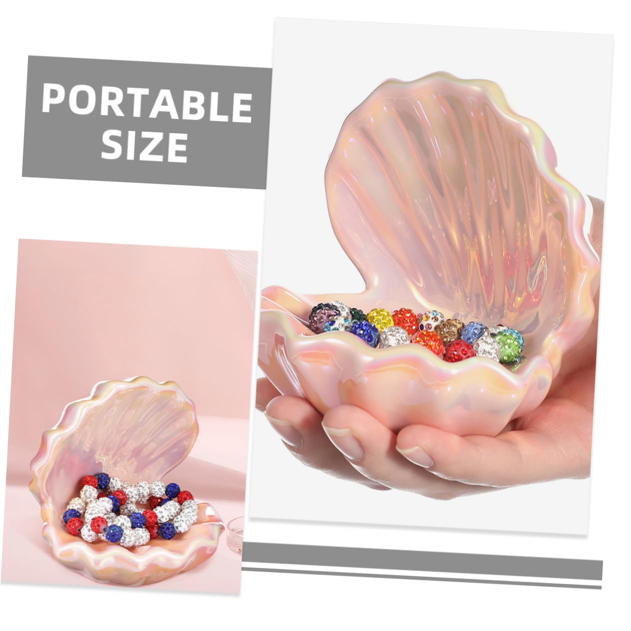 VANZACK 2 Stück Schmuckschale aus Keramik Schmuckhalter Ringschale aus Keramik Muschelform Keramikschmuck Tablett Keramikschmuckschale Schalenringschale dekoratives Tablett Rosa