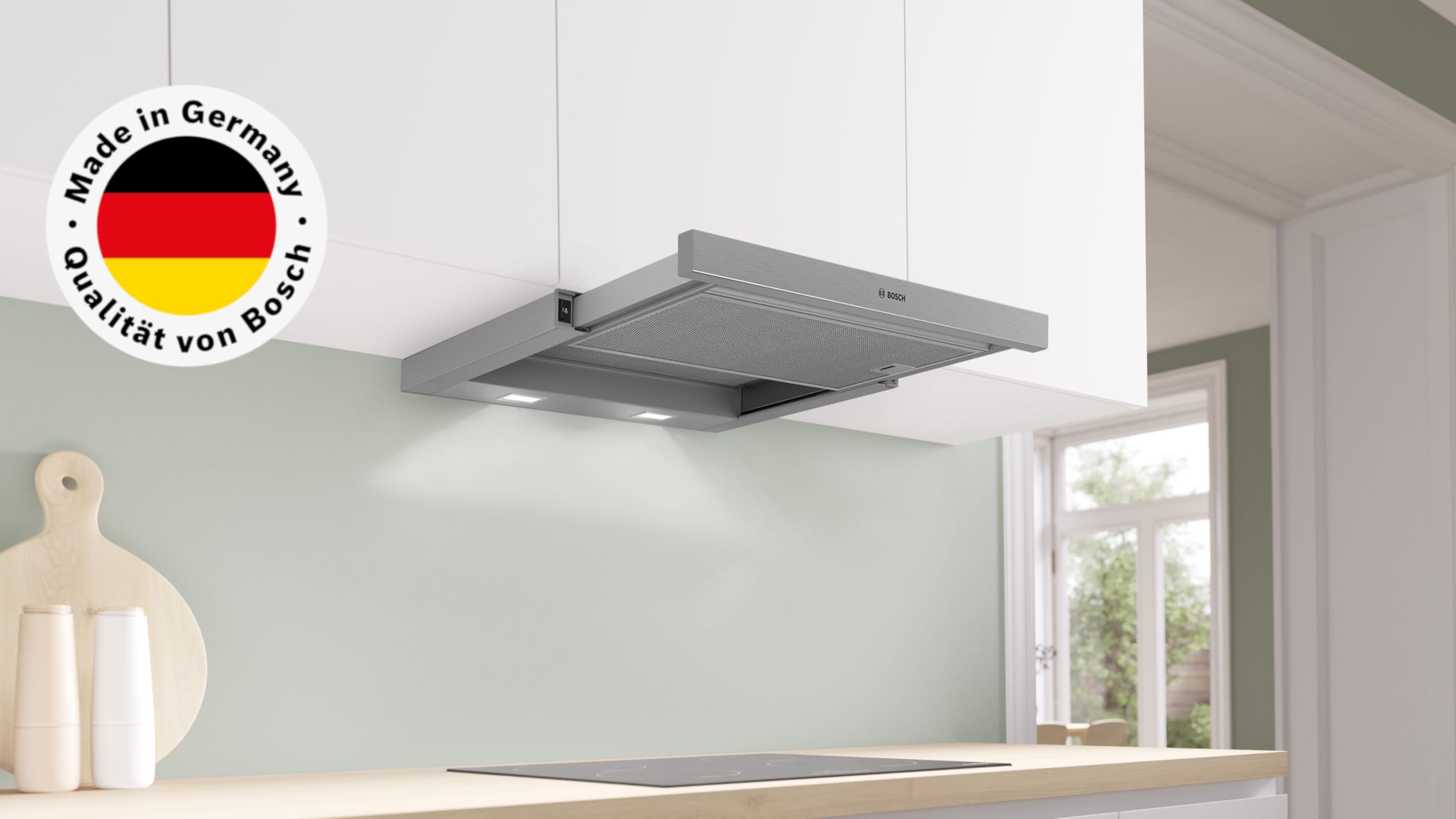 Bosch Serie 2 Flachschirmhaube DFM064W55 60 cm LED-Beleuchtung Abluft Umluftbetrieb Metallfettfilter Silber