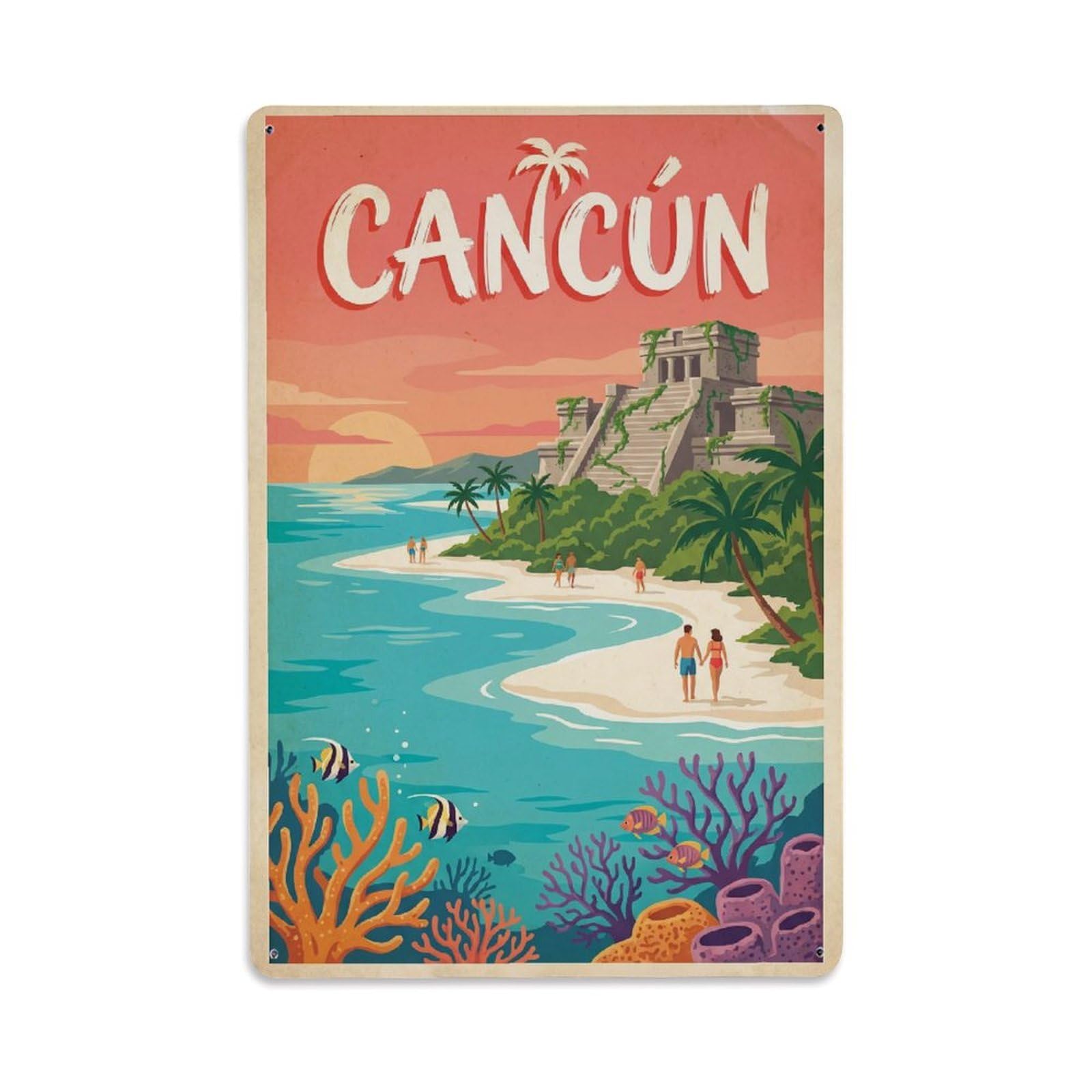 Gead 8X12inch Style Travel Retro Mexico Cancun Metal Tin Sign