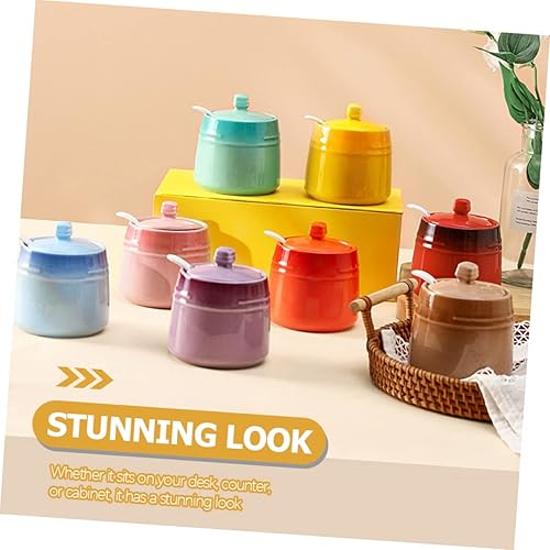 Miniatura 7 de YARNOW 1 juego de tarros de cerámica para condimentos de cerámica con tapas, dispensador de azúcar para barra de café, recipiente de sal con tapa,