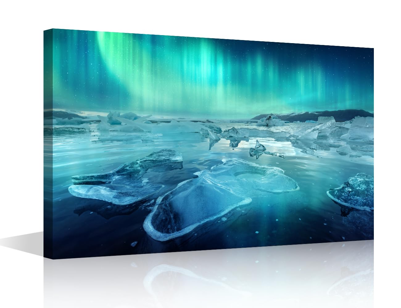 TISHIRON Wall Art for Living Room Vatnajokull National Park Canvas Wall Art Northern Lights Contemporary Wall Art Glacial Lagoon Posters and Prints Modern Artwork for Bedroom Office, 12" Wx18 H — image 1