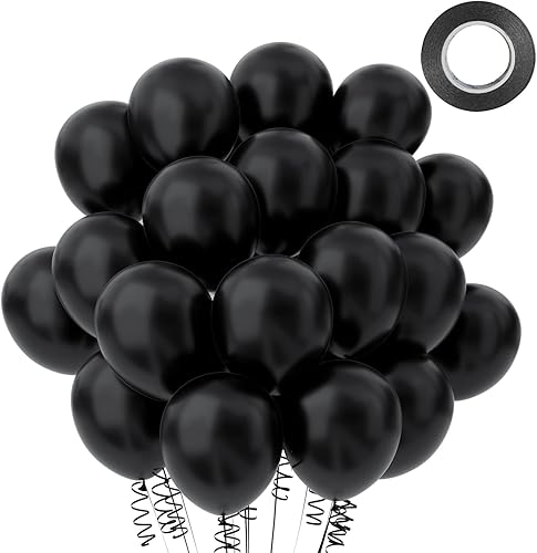 Globos negros de látex para fiesta, 12 pulgadas, paquete de 62 globos redondos de helio para fiesta de cumpleaños, graduación, aniversario, boda u
