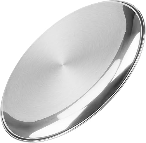 Miniatura 5 de ZEONHEI Paquete de 4 platos de acero inoxidable plateados de 12 pulgadas, platos redondos de metal plateado, platos de acero inoxidable aptos para