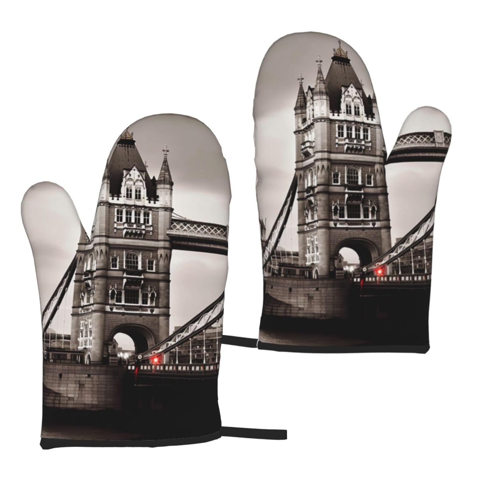 London Bridge Printed Oven Mitts Sets 2 PCS Heat Resistant and Non-Slip Glove Potholder for Kitchen Cooking Baking Grilling