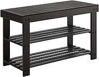 Sweetcrispy 3-Tier Bamboo Shoe Rack Bench: 286lb Entryway Organizer, Pitch Black Storage Stand for Shoes, Bedroom, Living Room