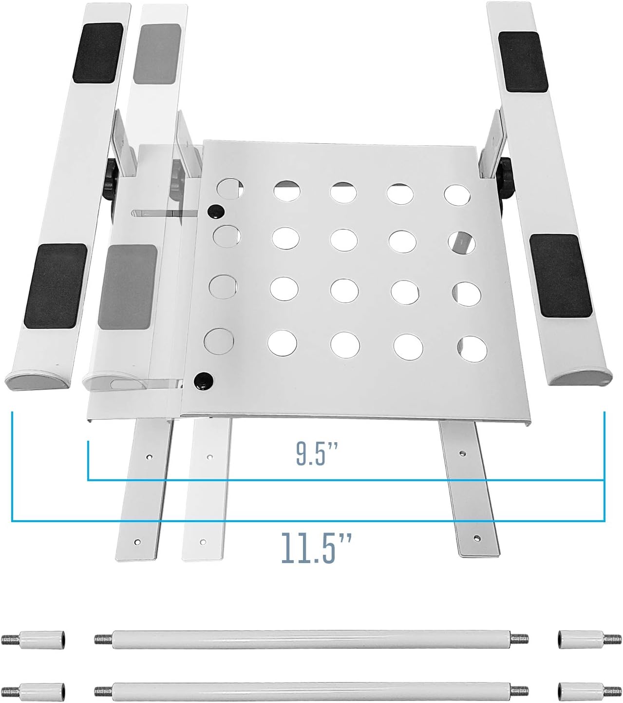 AxcessAbles Two-Tier Adjustable DJ Stand with Clamps | For Controllers and Laptops up to 20lbs.| Controller Stand Compatible with DDJ-REV1, DDJ-FLX4, Party Mix | (LTS-03 White)