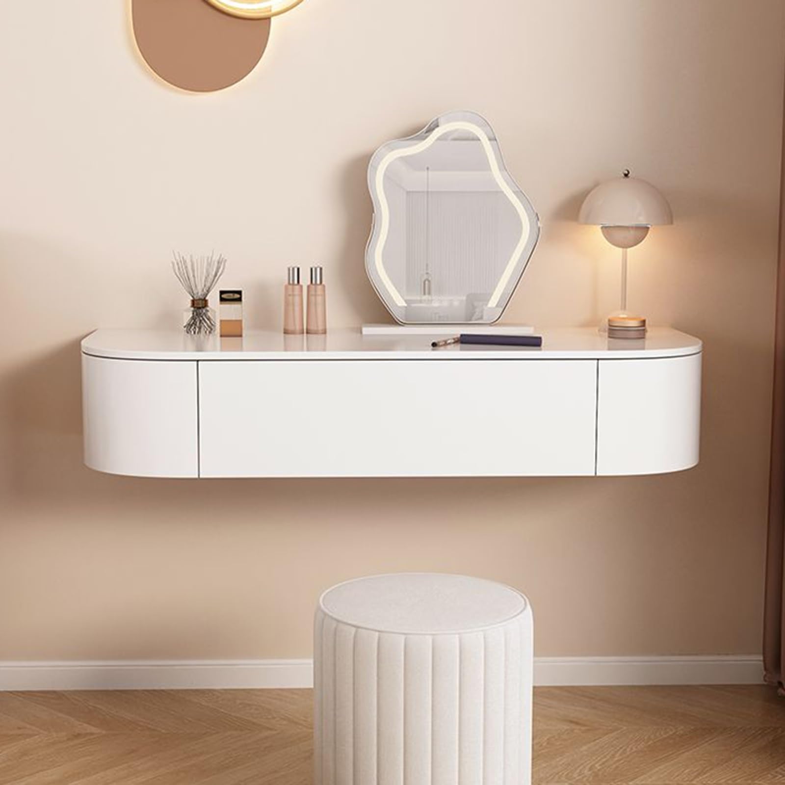 asdchZen Wall Mounted Floating Vanity Makeup Table With Drawers | Space-Saving Small Desk For Bedroom Stylish And Functional,White-80x40x18cm