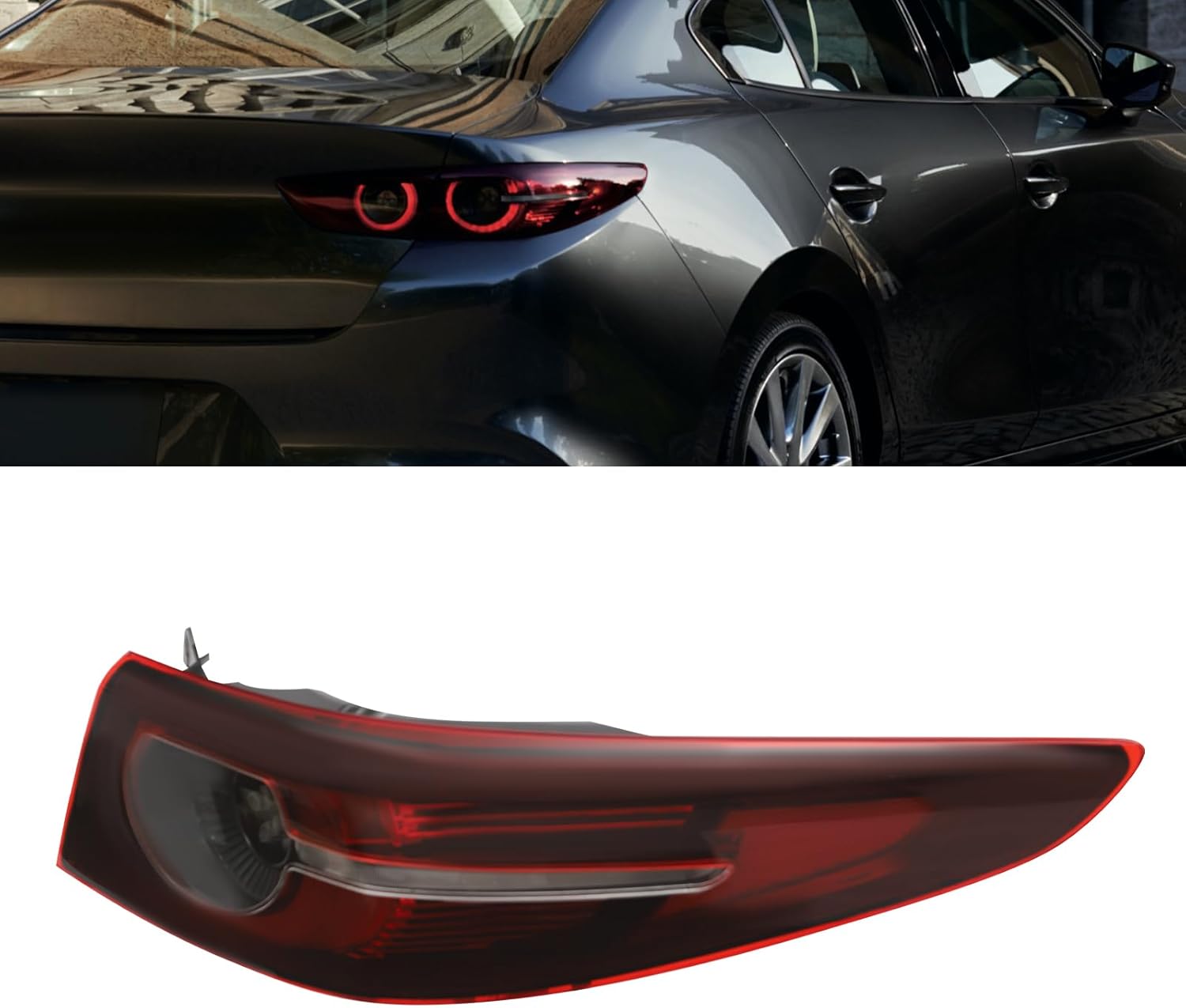 Outer Tail Light Assembly Compatible for 2019 2020 2021 2022Mazda 3 Axela Only Fit Sedan, Right Passenger Side Brake Stop LED Lamp, Bulb Included, Parking Light Red Clear Lens
